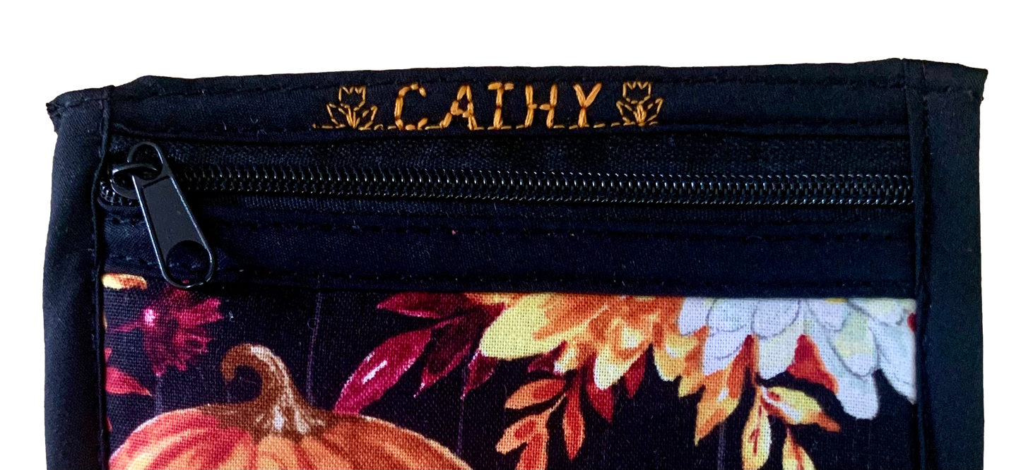 Set of 4 Zippered Pouches “Pumpkins & Fall Flowers”