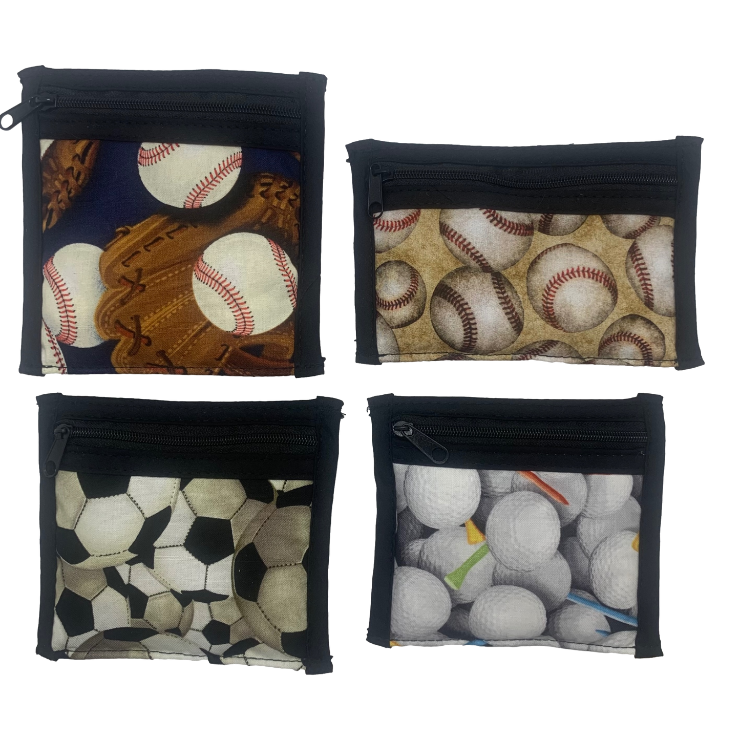 Set of 4 Zippered Pouches - Golf,Baseball & Soccer