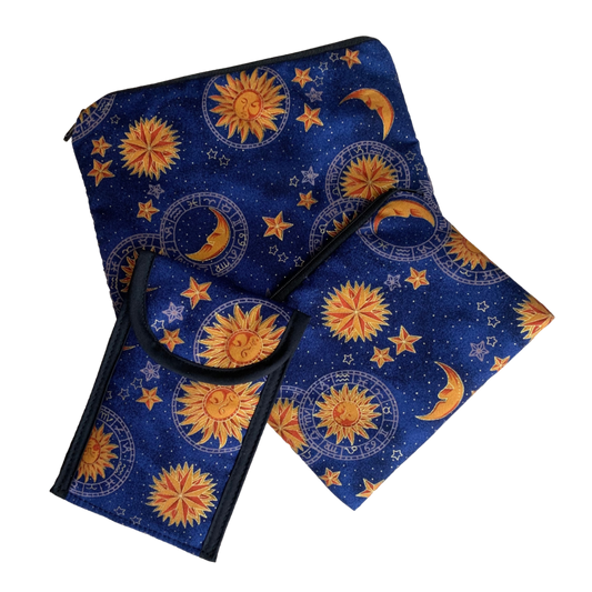 SUN MOON & STARS VINTAGE NAVY BLUE FABRIC DESIGN