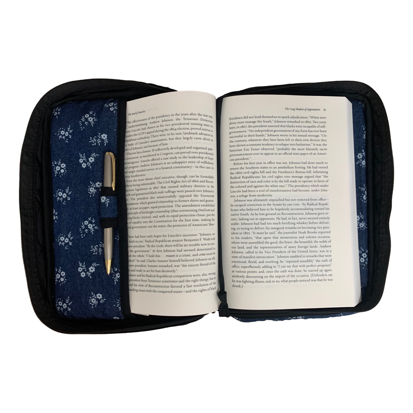 *Hardback Book/Bible Cover - Zippered Closure, Soft carrying Strap, Attached Bookmark - NEW