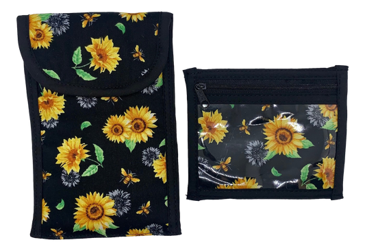 Sunflowers & Bees “Popular Combo” Double Eyeglass Case & Clear Pouch