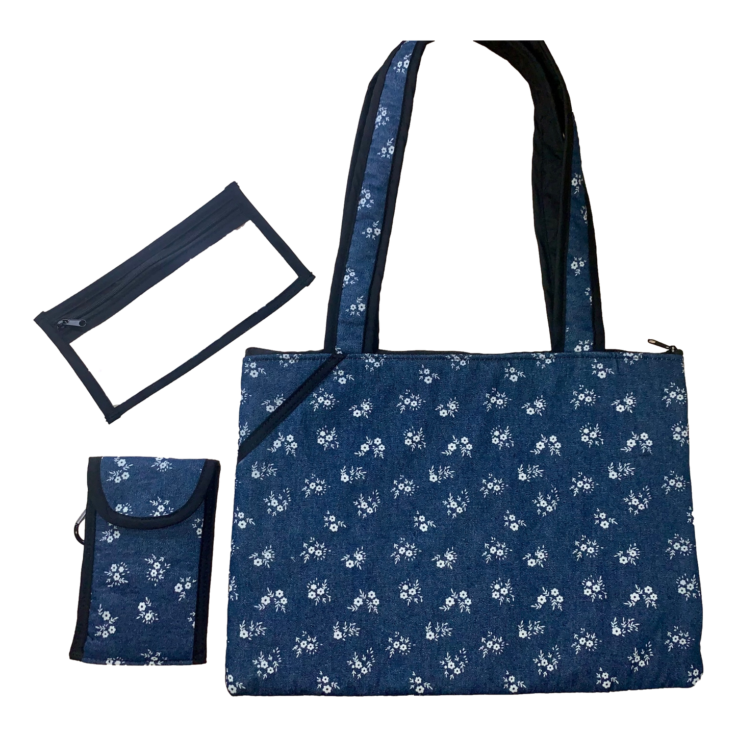 “One of a Kind Set”   Denim Blue with Petite Flowers Hobby Bag & Single Eyeglass Case