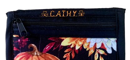 Set of 4 Zippered Pouches “Pumpkins & Fall Flowers”