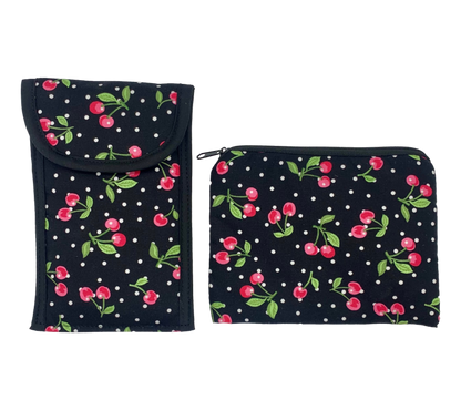 "Double" Eyeglass Case & Small Cosmetic Case Set - Tiny Cherries