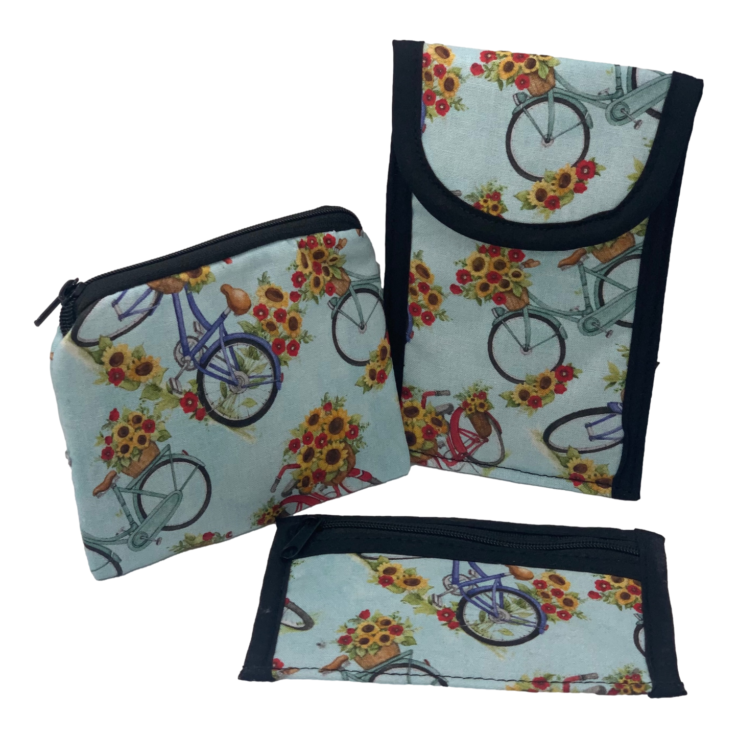 One of a Kind Set - Bicycles on Blue with Pretty Sunflowers
