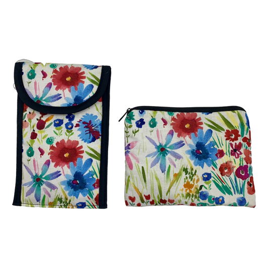 “Double" Eyeglass Case & Small Cosmetic Case Set - “Wildflowers”