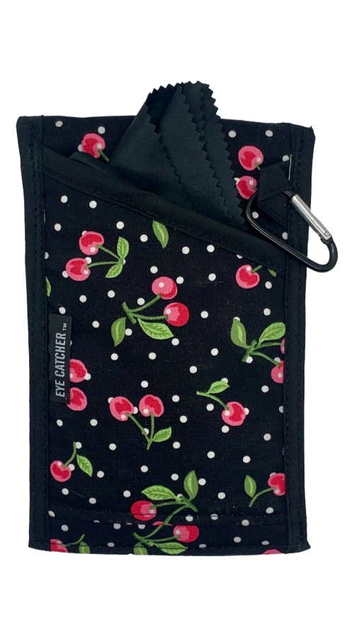 "Double" Eyeglass Case & Small Cosmetic Case Set - Tiny Cherries