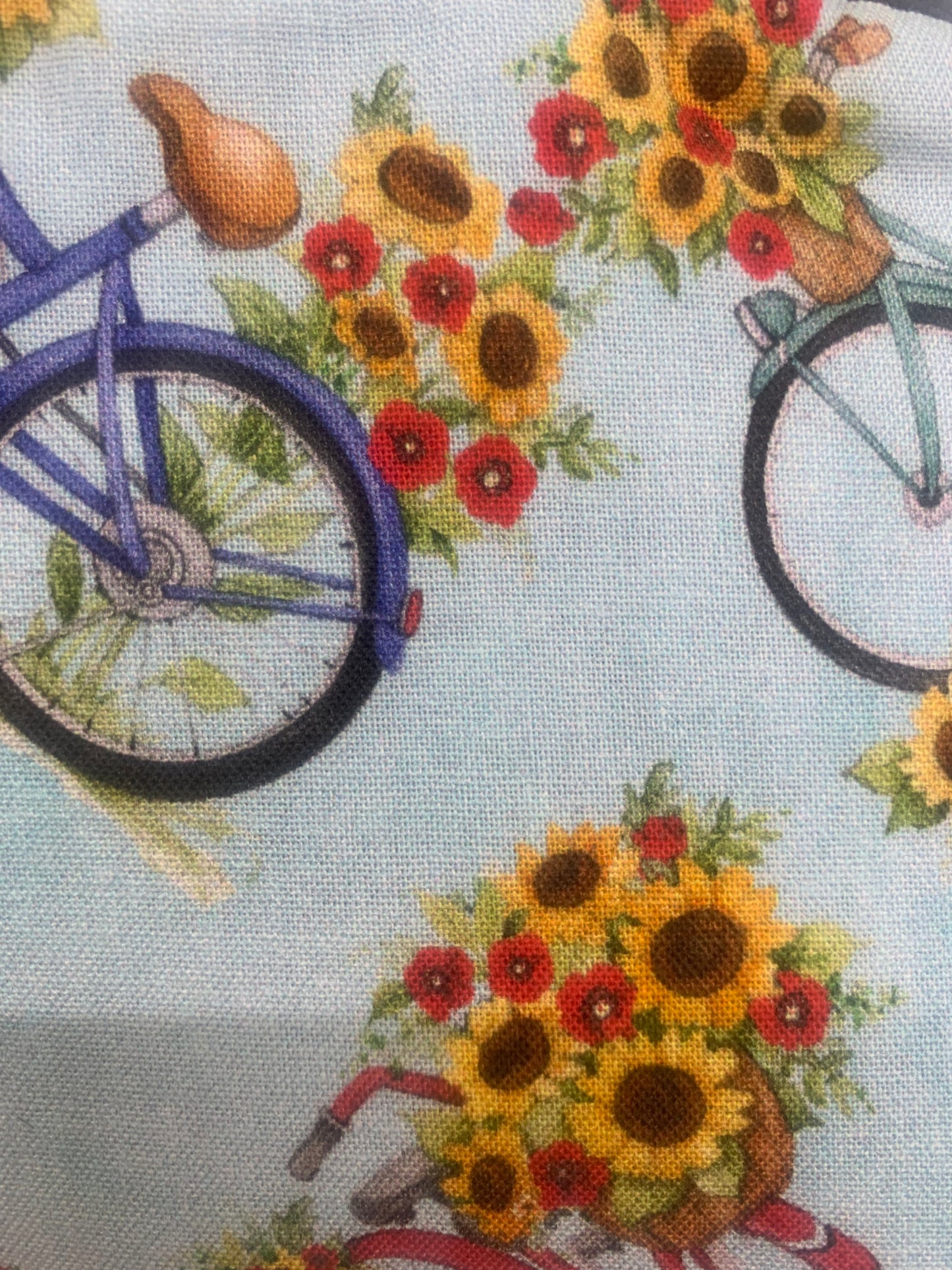 One of a Kind Set - Bicycles on Blue with Pretty Sunflowers