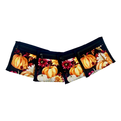 Set of 4 Zippered Pouches “Pumpkins & Fall Flowers”