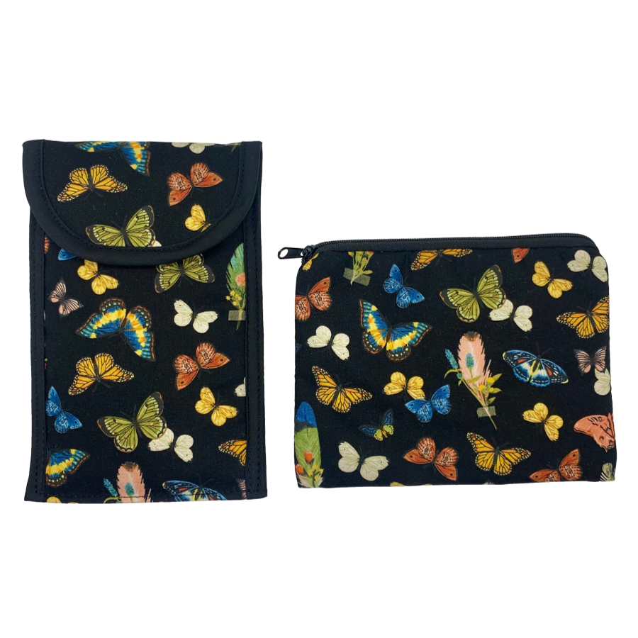 “Double" Eyeglass Case & Small Cosmetic Case Set - Butterfly Collection