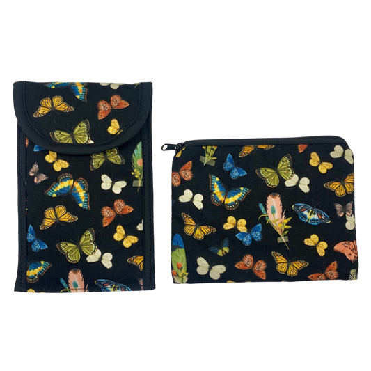 “Double" Eyeglass Case & Small Cosmetic Case Set - Butterfly Collection