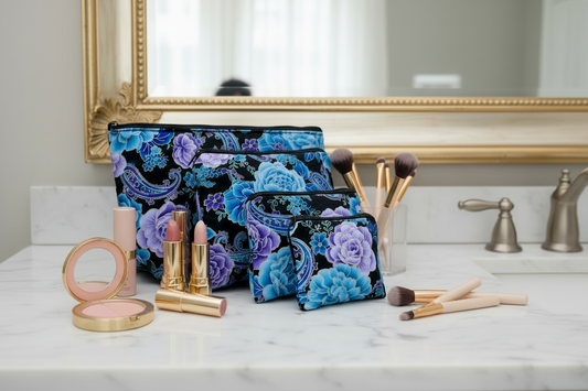 Cosmetic bags with minimal accessories